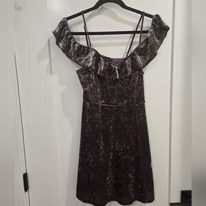 American Eagle Outfitters Velvet Off-Shoulder Dress in Silver and Brown